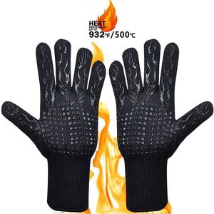 Luvas de resistência a temperatura Alta temperatura Luvas de forno de forno 500 800 Isolamento de calor de churrasco à prova de fogo Matits 220815