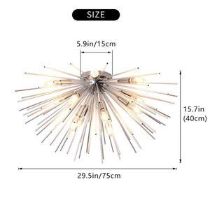 Taklampor Ganeed Sputnik Modern Semi Chandelier Flush Mount med 12 Chrome / Gold Lustres Firework Light Fixture för sovrum