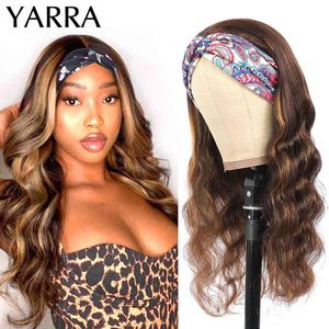 Bone Body Wave Hair Highlight Headband Wig Human Ombre 4/27 Blonde Brown Brazilian Straight Remy Yarra 220609