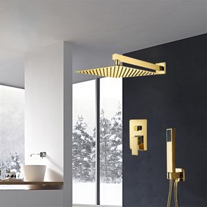 Rubinetto dorato con doccia ultra-sottile set in ottone mestruale ad acqua calda e fredda a parete ridotta
