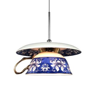 Pendant Lamps Chinese Style Blue Flower Cup Lights Dining Room Hanging Lamp Kitchen Indoor Lighting Fixtures Home Decor Loft LuminairePendan