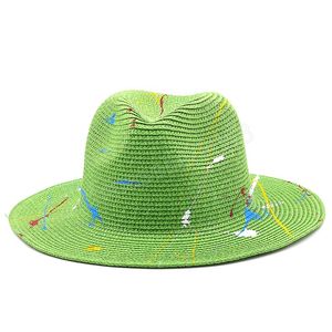 Hapsa de palha de verão simples Mulheres largura Brim Beach Hat Fashion Graffiti Cap casual senhoras formais panamá chapéus