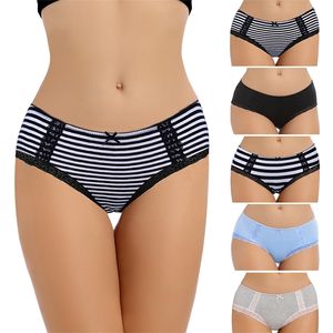 Comsoft 5pcs/pack women briefs high quality striped 's underwear S-XXL plus size underpants female girl 220426