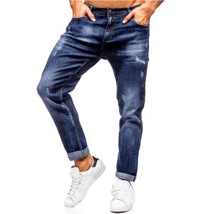 Herren Jeans Mode europäische Männer blau schlanke und modische Loch Leggings Denim Hosen männliche Hosen