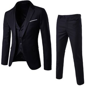 Męskie Garnitury Solid Color Business Casual Slim Three-Piece Suit Single Row One Button Pure Cotton Professional Suit Formal