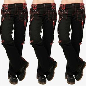 Women Summer Cargo Pants Ladies High Waist Black Streetwear Vintage Punk Goth Casual Long Trousers joggers D30 211007