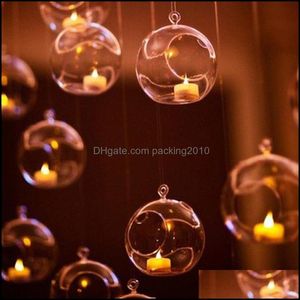 Crystal Glass Hanging Candle Holder Candlestick Home Wedding Party Dinner Decor Round Air Plant Bubble Balls Drop Delivery 2021 Hållare Deco