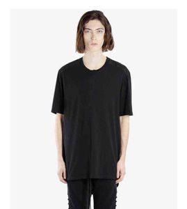 Black simple long tail bifurcated T-shirt men's stitching deconstruction design Japanese street dark style L220704