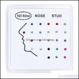 Nose Rings Studs 24Pcs/Set 925 Sterling Sier Ring Fashion Body Jewelry For Women Girl Piercing Colorf Rhin Bdesybag Dhms8