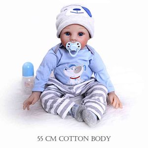 Realistic 55 Cm 22 Inch Reborn Doll Boy Realistic Silicone Vinyl Toy Bright Big Eyes Baby Handmade Gift Personal Collection AA220325