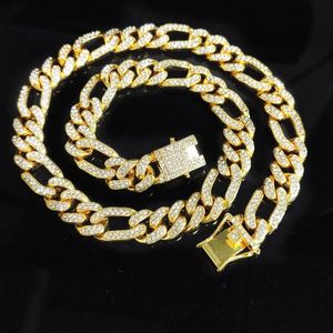 Chains 2022 Iced Out 13mm Metal Figaro Chain Necklace Bracelet Men Gold/White K/Rose-gold Geometric Bling Choker Hip Hop Jewelry Gifts