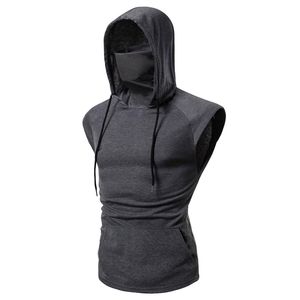 QNPQYX summer t shirs Men's Hooded Ves Plus Size TANK TOPS Fashion Sleeveless shirs for Men sreewear Ninja cosplay ves W220426