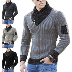 Мужчины вязаный свитер с длинными рукавами шарф воротнич
