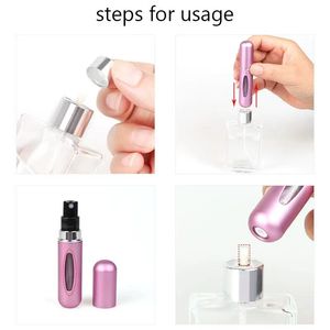 Promozione Mini bottiglia di profumo riutilizzabile in alluminio portatile da 5 ml con contenitori per trucco vuoti spray con atomizzatore per nave marittima dei viaggiatori