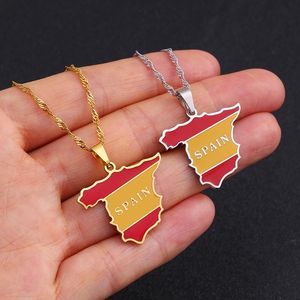 Pendant Necklaces Spain Map Stainless Steel For Women Girls Silver Color/Gold Color Spanish Party Birthday Jewelry EspagnePendant