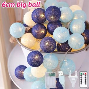 6CM Cotton Balls Led Lights String Christmas Wedding Bedroom Patio Garland Holiday Room Decor Outdoor Lighting Batteri Year 220809