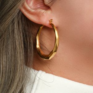 Hoop Huggie Hollow Light Weight Comfortable Cutted Surface Stainless Steel Hoop Earrings For Women 18K Gold PVD Plated Jewelry 230206