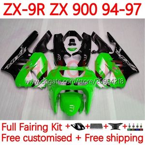 카와사키 닌자 ZX 9R 9R 9 R 900 CC ZX9 R ZX900C 94-97 바디 23NO.2 ZX900 900CC ZX-9R ZX9R 94 95 96 97 ZX-900 1994 1996 OEM 페어링 키트 그린 블랙