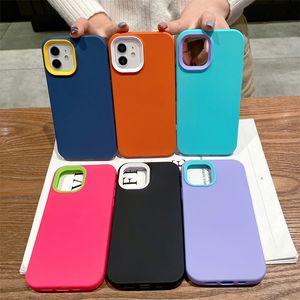 3 in 1 Armor Hybrid Phone Cases For iPhone 11 12 13 Pro Max Mini XR XS Max X 7 8Plus Candy Color Liquid Silicone Shockproof Cover