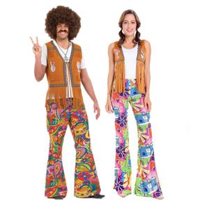Temadräkt män kvinnor hippie vuxen karneval party s s retro go girl disco kläder halloween för coupletheme