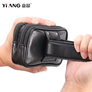 New Genuine Leather Men's Mini Belt Wallet Bag Casual Money Coins Cards Pockets Purse Cigarette Pouch Waist Bag For Men Cowhide 201118