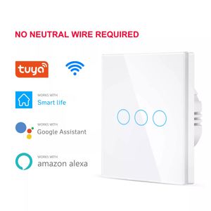 Interruptor de toque de parede wi-fi, sem fio neutro, luz necessária, 1, 2, 3 gang, 100 - 240v, tuya, suporte para casa inteligente, alexa, google home