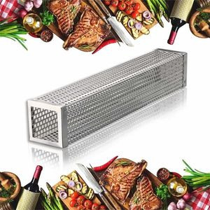 Realand Square 6/12 inches BBQ Wood Pellet Smoker Tube Stainless Steel Smoke Generator Mesh Pipe for Grill Hot or Cold Smoking T200506