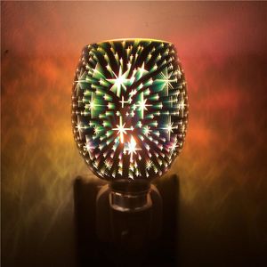 Lampade profumate Elettrico Plug-In LED Diffusore di aromi Lampada Luce Mosaico Cera Sciogliere Bruciatore a olio Scaldabagno con effetto fuoco d'artificio Notte per la casaFragran