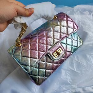 24CM 2.55 Summer Mermaid Princess Bags Classic Double Flap Lambskin Quilted Iridescent Colorful Cosmetic Case Outdoor Sacoche Large Capacity Designer Handbags