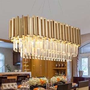 Lampadario di cristallo rettangolare Lampade a sospensione a LED di lusso in oro Telaio di illuminazione di grandi dimensioni per soggiorno, camera da letto, sala da pranzo