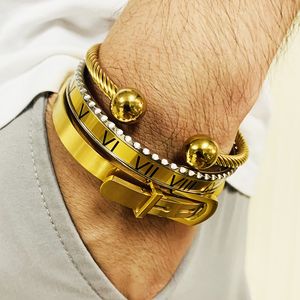3 szt. Zestaw królewski rzymski bransoletka kabel Men S Gold Belt Bluckle Akcesoria biżuterii ze stali nierdzewnej 220716