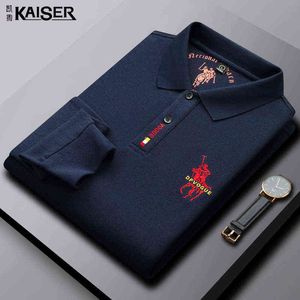 camiseta masculina Caesar masculina outono 2021 novo ajuste algodão bordado manga longa moda casual camisa polo masculina de negócios - Y220516