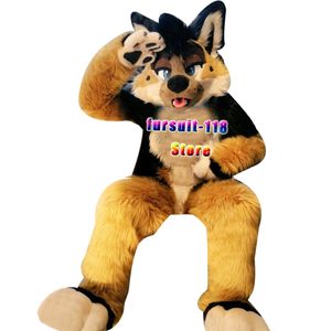 Fursuit Długowłosy Husky Dog Fox Wolf Maskotki Kostium Futro Kreskówki Postać Lalka Halloween Party Cartoon Ustaw but # 311