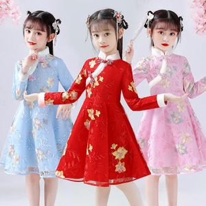 Winter Fleece Dance Dresses Princess Girls Kids Retro Tang Han Dress China Jaar Festival Costuums Party Wedding Ball Jurk