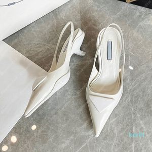 Dress Shoes Women Pumps triangle Mid-heel Slingback Sandals Designers Shoes High Heels