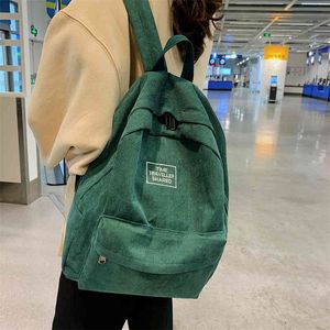 Hocodo Corduroy Women Backpack College Style School School School Travel Mackpacks Feminino Classic Leisure Women Bags 210322