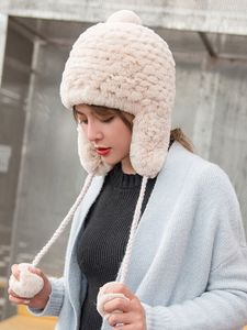 Winter Rabbit Beanle Hat 2 Pom Pom Ear Guards Handmade Fluffy Warm Soft Shopping Leisure Type 2