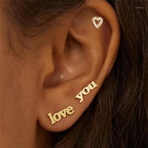 Stud Fashion LOVE YOU Heart Earrings For Women Vintage Rhinestone Letter Cartilage Set Statement Jewelry F