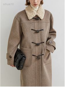 Button wełniany wełniany płaszcz Średniej długości jesień zima nowy styl retro prosty styl prosto nad kolanem Kurtka Kobieta L220725