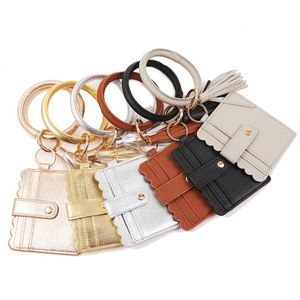 2022 New Fashion Multiful Keychain Key Ring And Card Wallet Pu Leather O Key Ring With Matching Wristlet Bag For Women Girls