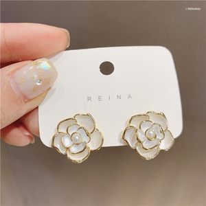 Stud Korea Design Fashion Jewelry Sweet White Oil Camellia Pearl Earrings Elegant Women's Wedding Party AccessoriesStud ODET22 FARL22