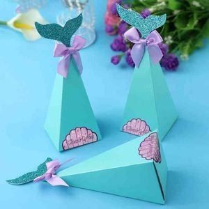 Creative Triangle Blue Bow Mermaid Wedding Candy Box Party Baby Shower Paper Chocolate Box Wedding Advocate Boxes Candy J220714