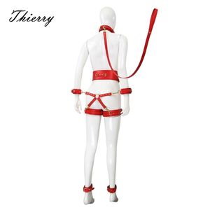 Thierry Sex Toys For Woman Men SM Bondage Set Erotic Restraint Collar & 6 Cuffs & Waistband &Connection Adults Games for Couples 220330