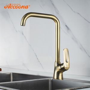 Accoona Antique Kitchen Faucet Brass Construction Water Tap Bar Sink FaucetsシングルハンドルコールドホットウォーターミキサータップクレーンA4416C T200424