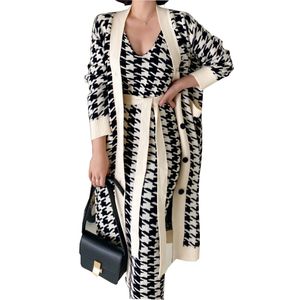 Winter Women's Knitted Set Dresses And Coat Button Design Fashionable Trend Suit Two Piece Dress