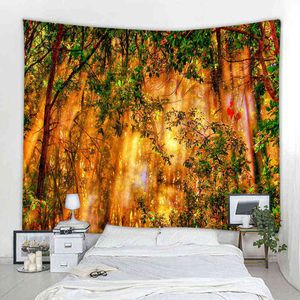 Tapestry Curtain Wall Fabric Bohemian Style Decoration Carpet Fantasy Forest Landscape Background Wall Decoration J220804