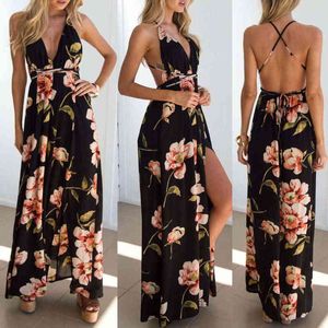 Backless Bohemian Women Dresses Sommar Sexig Bandage Boho Long Evening Party Dress Beach Dress Sundress Maxi Dress Plus Size Y220401