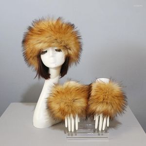 Färger värme imitation päls hatt manschetter set mjuk casual höst vinter ärmmar mössa kostym mössa/skalle mössor oliv22