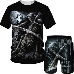 Summer Fashion Man Sets Skull T-Shirt Shorts Tracksuit 2-częściowe stroje 3D fajne krótkie rękawe bluzka męska odzież streetwear 220726