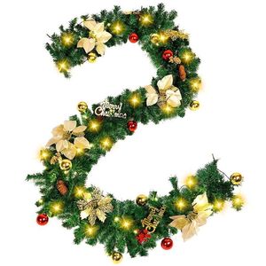 Decorative Flowers & Wreaths 2.7M Christmas LED Rattan Wreath Garland Light Flower Strip Ornament Door Tree Home DecorationsDecorative